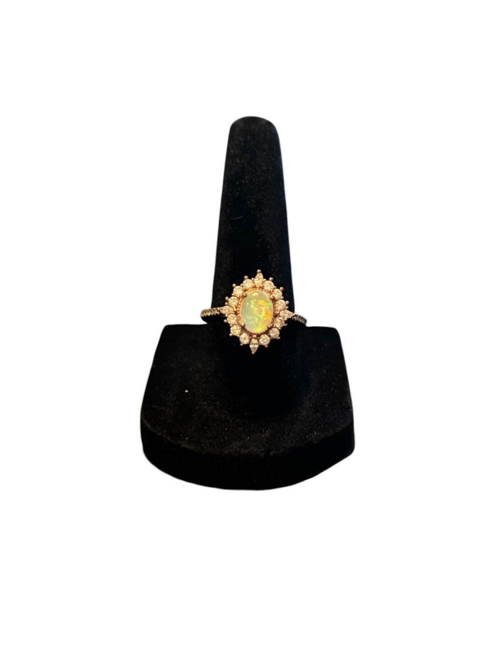 Vintage Style Opal Oval Gemstone Crystal Halo Size 7 Gold Fashion Ring